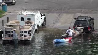 Pontoon nearly ROLLS OFF TRAILER [upl. by Murrell326]