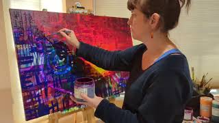 part 2  Making a colorful abstract acrylic painting  Eva Salyer Art is live [upl. by Leimad]