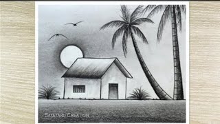 Easy pencil sketch scenery for beginners simple drawing drawing pencilsketch trending [upl. by Alla461]