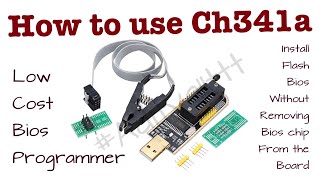 How to program bios chip using CH341A without removing from board with clip [upl. by Corson670]