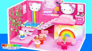 DIY Miniature Hello Kitty Cardboard House With Bathroom Bedroom For My Pet From Clays amp Cardboard❤️ [upl. by Neelahs]