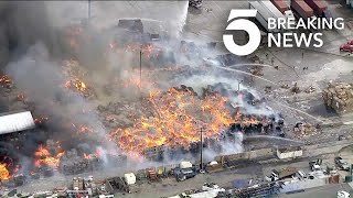 Massive Fire Burns at Ontario Recycling Center [upl. by Trinity304]