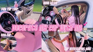 DECORATE MY NEW CAR WITH ME  car tour  car accessories haul pink sparkly amp hello kitty🎀💗✨ [upl. by Ellirpa519]