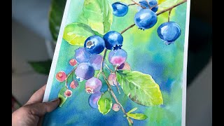 Blaubeeren in Aquarell  Aquarellmalerei [upl. by Niven]