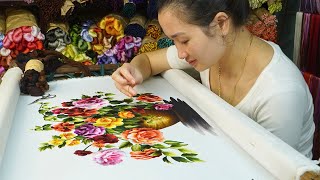 Hand Embroidery Art  Step by Step Design and Embroidery Colorful Wild Rose Flower [upl. by Larner731]