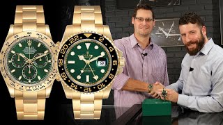 Rolex Daytona amp GMT Master II Yellow Gold Green Dial Watches  SwissWatchExpo  Taking Time [upl. by Kippar]