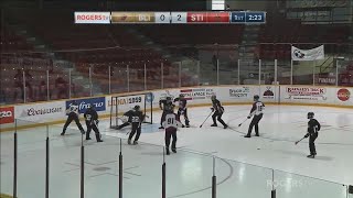 2018 Canadian Juvenile Broomball Championships  Day 3Game1  Quebec Blitz vs Ontario Sting [upl. by Akirdnahs]