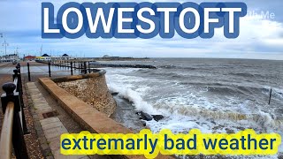 Extremarly bad weather in Lowestoft district of Suffolk England virtual walk video [upl. by Ameekahs]