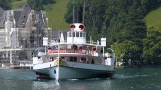 Paddlewheel steamer GALLIA arriving at Vitznau [upl. by Colene]