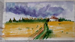 Minimal Watercolor Landscape PaintingTutorial [upl. by Strepphon]