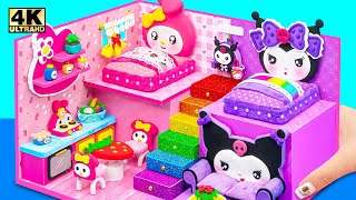 Build Cute My Melody House with Two Bedroom Purple Room for Kuromi  DIY Miniature Cardboard House [upl. by Golden291]