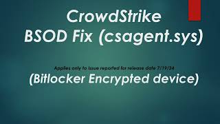 Fix Crowstrike Bluescreen error csagentsys  Windows 10 or Windows 11 [upl. by Mencher894]