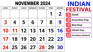 Calendar November 2024  November Calendar 2024 with Holidays  November 2024 Calendar  Calendar [upl. by Ettelimay]