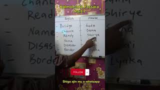 Koyon turanci Kalmomi da Fassara Part 7 learnenglish facebookreels whatsappstatusvideo [upl. by Spring]