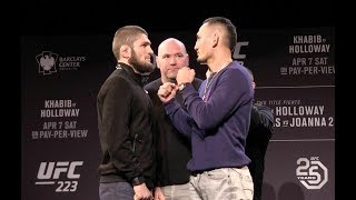 UFC 223 Press Conference Max Holloway vs Khabib Nurmagomedov Face Offs [upl. by Alhak216]