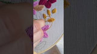 Hand embroidery leaf 🍂 shorts handembroidery leafembriodery embroideryforbeginners [upl. by Shaia320]