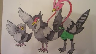 How to draw Pokemon No519 Pidove No520 Tranquill No521 Unfezant [upl. by Ecnadnac]