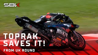 Topraks INSANE save during FP2 🤯  2024 UKWorldSBK 🇬🇧 [upl. by Eidok530]