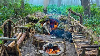 Building UNDERGROUND Bushcraft Shelter for SURVIVAL Clay Fireplace Cooking 3 Days Winter Camping [upl. by Ignatz246]