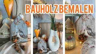 Bauholz bemalen holzbearbeitungkreativ acrylic upcycling herbstdeko [upl. by Thun]