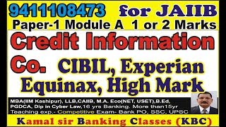 Credit inforamtion Company JAIIB part 1 CIBIL Experian Equifax High Mark by kamal krishna 230918 [upl. by Econah]