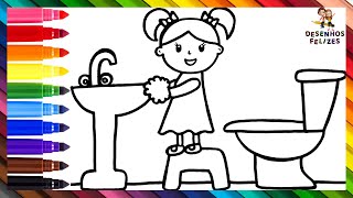 Desenhar e Colorir Uma Menina Lavando as Mãos 👧🧼💦🚰🚽🌈 Desenhos Para Crianças [upl. by Alios]