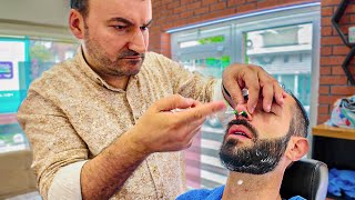 Turkish Master Barber Energy 110 – ShaveWaxMassageNeck Crack ASMR  Istanbul 🇹🇷 [upl. by Oreves677]