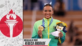 REBECA ANDRADE FAZ HISTÓRIA E É OURO NAS OLIMPÍADAS DE TÓQUIO EMOCIONANTE BRILHA BRASIL [upl. by Ajiam949]