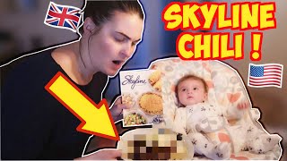 British Family Makes amp Tries Skyline Cincinnati Chili SO HAPPY [upl. by Emiaj]