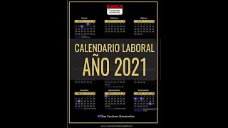 CALENDARIO LABORAL 2021  Días Festivos Nacionales para 2021 ¡DEBES VERLO [upl. by Tonye543]