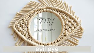 DIY macrame evil eye wall hanging tutorial easy step by step pattern for beginners macrame mirror [upl. by Saucy]