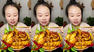 Yummy Spicy Food Mukbang Eat Fried Pig Intestines With Spicy Seafood And Green Vegetables 😋🍚 asmr [upl. by Erline88]