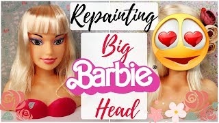 REPAINTING BIG BARBIE DOLL HEAD  How To Draw A Face Eyes Lips  EASY TUTORIAL SPEEDPAINT [upl. by Heyes]