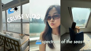 my experience on the Royal Caribbean Spectrum of the Seas day 1 room tour facilities food [upl. by Adnylam]