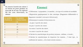 exercice complet statistique descriptive  caractère quantitatif discret [upl. by Yenor992]