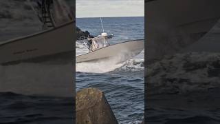 Boat  Cape Horn Hits Some Very Choppy Manasquan Inlet Surf [upl. by Eelidnarb513]