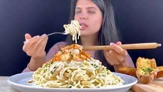 ASMR  CREAMY SHRIMP ALFREDO PASTA  RECIPE  MUKBANG [upl. by Breana]