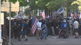 Crowd of altright activists clash with Antifa in violent afternoon demonstrations in Portland [upl. by Htenay]