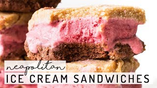 Neapolitan Ice Cream Sandwiches  Vegan Paleo NoBake [upl. by Arzed]