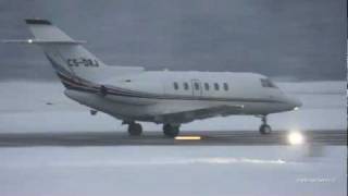 Snowy take off Raytheon Hawker 800XP at Airport BernBelp [upl. by Scrogan]