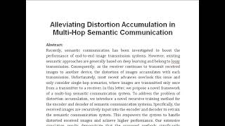 Alleviating Distortion Accumulation in Multi Hop Semantic Communication [upl. by Eirojam148]