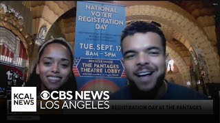 Celebrating National Voter Registration Day with quotHamiltonquot cast and Hollywood Pantages Theatre [upl. by Spillihp]