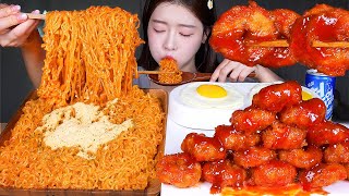 ASMR MUKBANG  보들보들 치즈볶음면 4봉지 🧀 양념 새우링 🍤🔥 먹방 Super Cheesy Ramen amp Spicy Fried Shrimp Ring [upl. by Mervin]