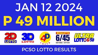 Lotto Result January 12 2024 9pm PCSO [upl. by Anayd]