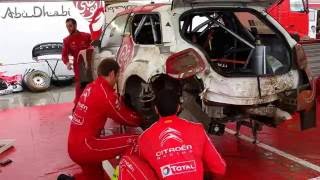 WRC 73 Rally Poland 2016  30 min Service of Stephane Lefebvre damaged Citroen WRC [upl. by Ynnek]