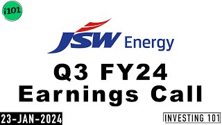 JSW Energy Q3 FY24 Earnings Call  JSW Energy 2024 FY24 Q3 Results [upl. by Olim]