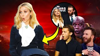 Elizabeth Olsen MOMENTOS DIVERTIDOS – ¿Chris Evans y Tom Holland se ENAMORAN [upl. by Kernan]