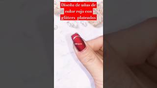 Hermoso diseño de uñas acrílicas en color rojo con glitters plateadosnailpolish naildisigns 💅 [upl. by Ellinad]