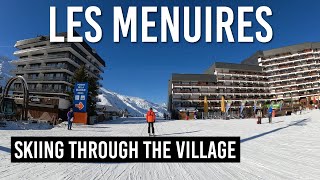 Skiing through Les Menuires village in Les 3 Vallees [upl. by Maitund948]