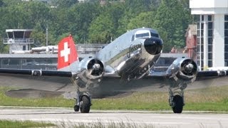 Swissair DC3 quotGrand Old Ladyquot Take Off at Airport BernBelp [upl. by Nananne]